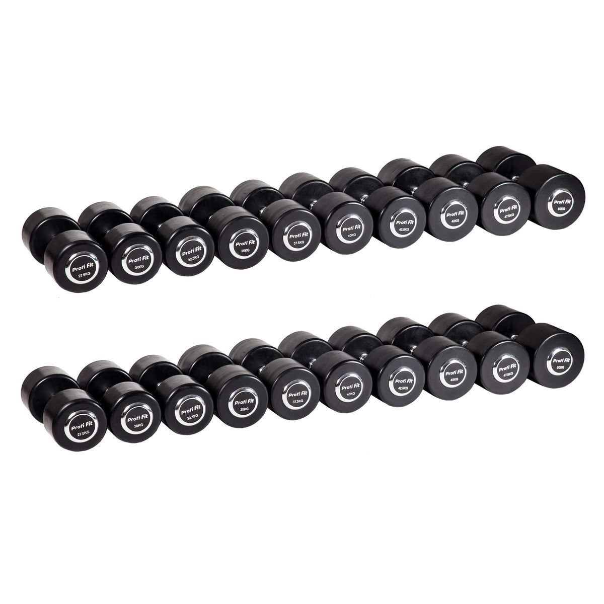Гантельный ряд профессиональный (шаг 2,5 кг, 10 пар) PROFI-FIT 27,5-50 кг