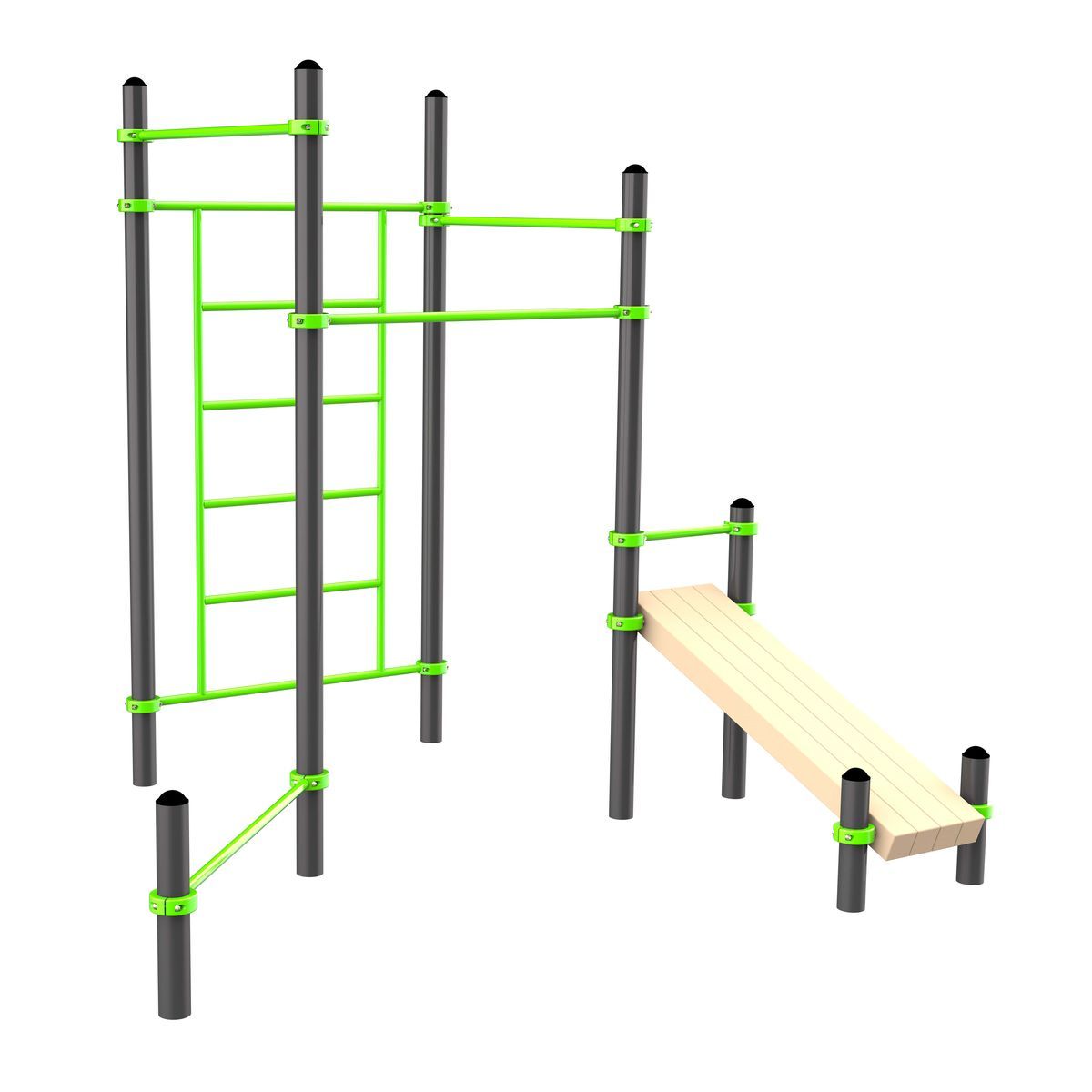 W222 Воркаут (3 турника, шведская стенка, наклонная скамья, перекладина для отжиманий) ZAVODSPORTA