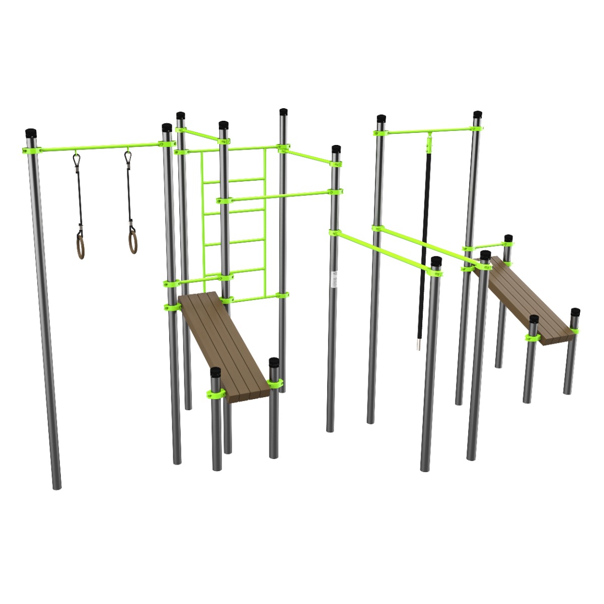 W261 Воркаут (3 турника, 2 скамьи для пресса, брусья, швед. стенка, кольца, канат) ZAVODSPORTA