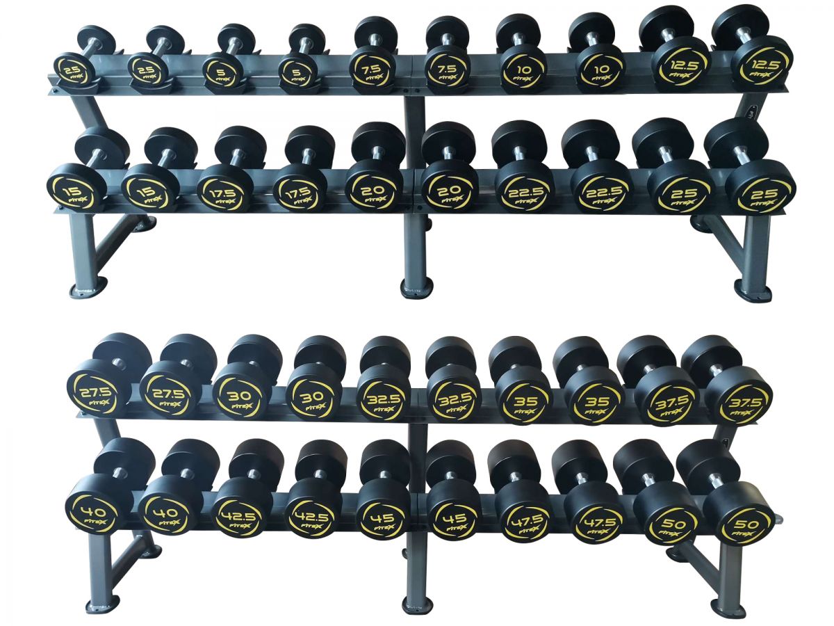 Комплект полиуретановых гантелей 2,5-50кг (20пар) со стойками